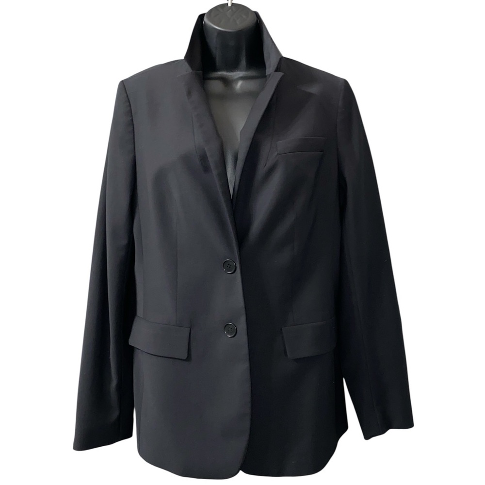 Talbots Blazer Womens  Black Two Button Suit Jacket Wool Stretch Pocket Size 8